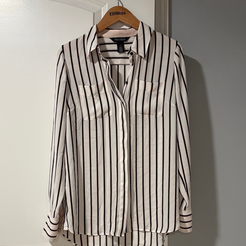 White House Black Market Black and White Striped Button-Down Shirt